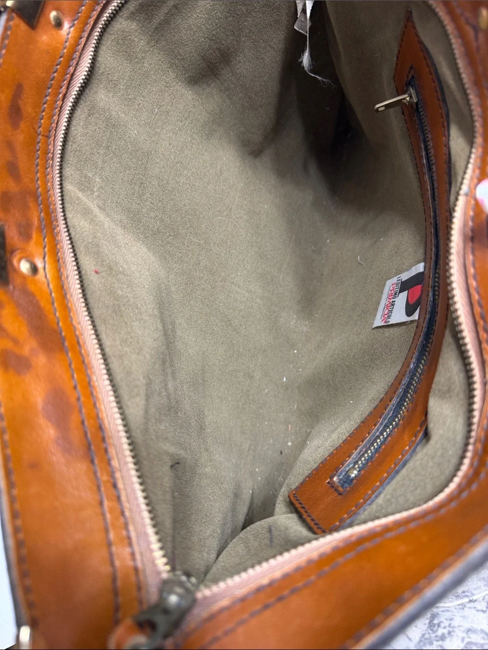 Men's Tan Leather Top-Handle Briefcase with Brass Accents